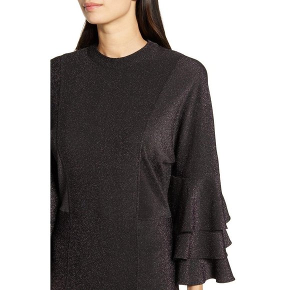 Scotch & Soda Metallic Ruffle Sheath Dress in Black X-Small New women’s cocktail - Picture 2 of 10